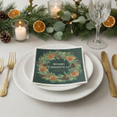 Rustiek gedroogd Sinaasappel Pine Krans Groene Vak Servet