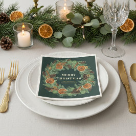 Rustiek gedroogd Sinaasappel Pine Krans Groene Vak Servet