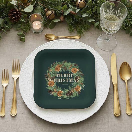 Rustiek gedroogd Sinaasappel Vakantie Pine Krans G Papieren Bordje