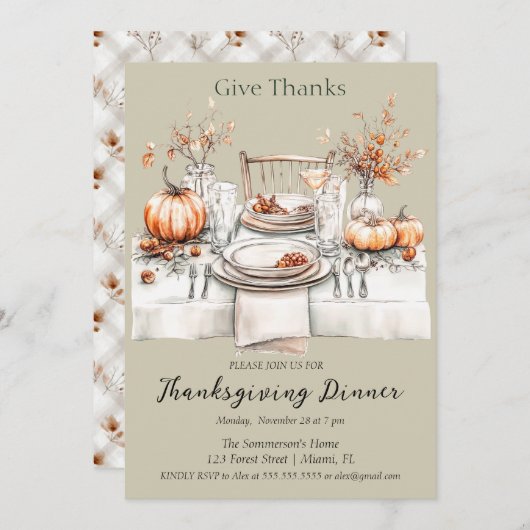 Rustiek Geef Bedankt Diner Kaart (Voorkant / Achterkant)