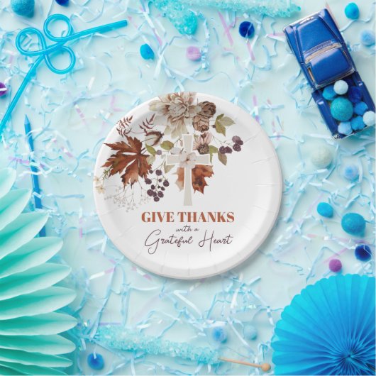 Rustiek Geef Bedankt Herfst Bloemenpapier Bord (Feest)