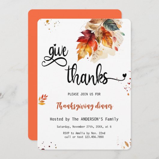 Rustiek Geef Bedankt Herfst Thanksgiving Diner Kaart (Voorkant / Achterkant)