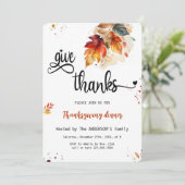 Rustiek Geef Bedankt Herfst Thanksgiving Diner Kaart (Staand voorkant)