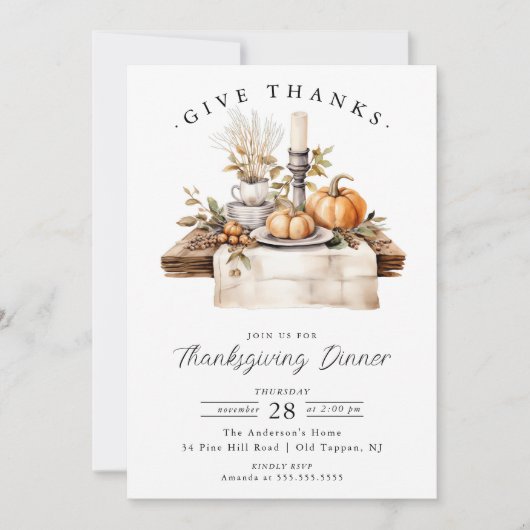 Rustiek Geef Bedankt Thanksgiving Diner Kaart (Voorkant)