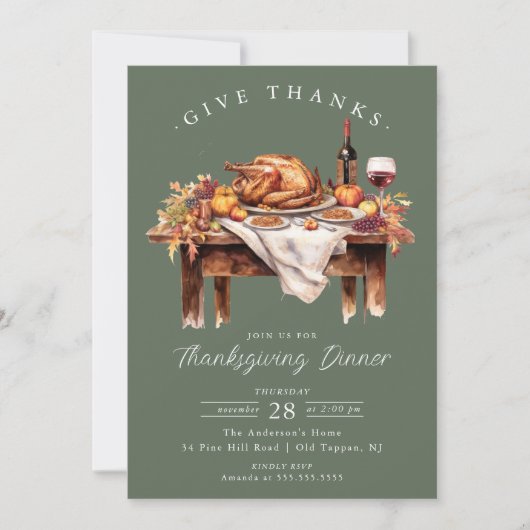 Rustiek Geef Bedankt Thanksgiving Diner Kaart (Voorkant)