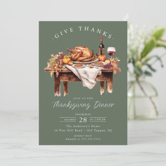 Rustiek Geef Bedankt Thanksgiving Diner Kaart (Staand voorkant)