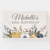 Rustiek Geel Blauw Bloemen 40e Verjaardag Welkom Spandoek (Horizontaal)