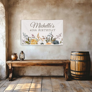 Rustiek Geel Blauw Bloemen 40e Verjaardag Welkom Spandoek