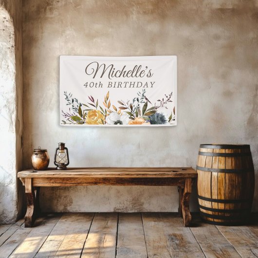 Rustiek Geel Blauw Bloemen 40e Verjaardag Welkom Spandoek