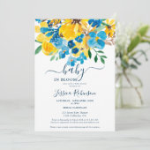 Rustiek geel blauw bloemen waterverf baby shower kaart (Staand voorkant)