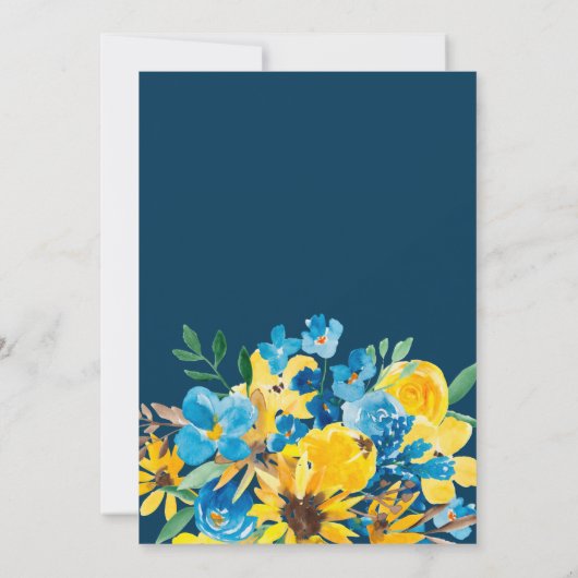 Rustiek geel blauw bloemen waterverf baby shower kaart (Achterkant)