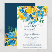 Rustiek geel blauw bloemen waterverf baby shower kaart (Voorkant / Achterkant)