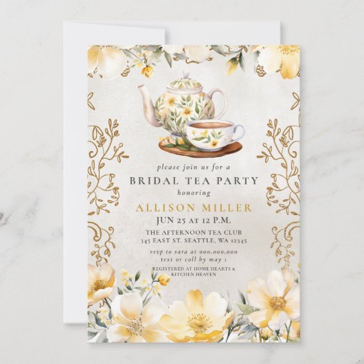 Rustiek Geel Bloemen Tea Party Vrijgezellenfeest Kaart (Voorkant)