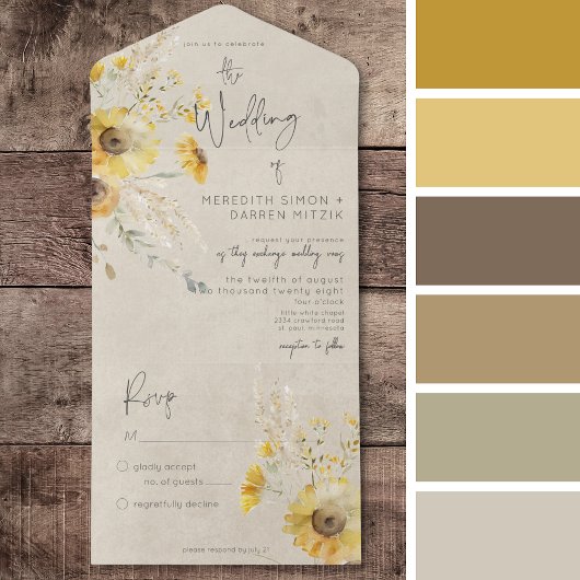 Rustiek Geel & Bruin Zomer Zonnebloem Geen diner All In One Uitnodiging