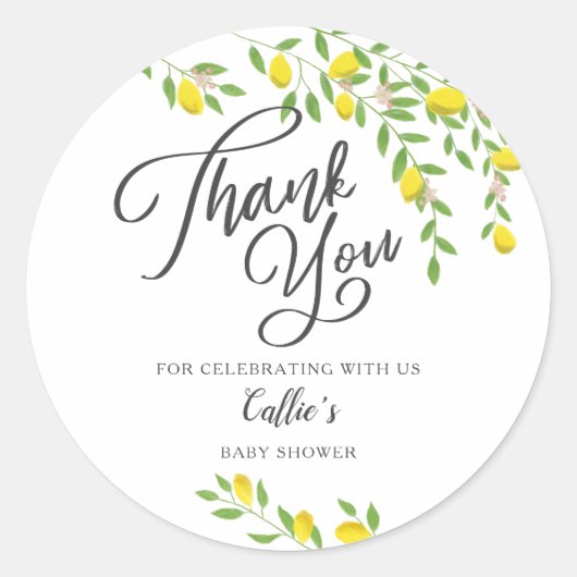 Rustiek geel citroen Baby shower Ronde Sticker (Voorkant)