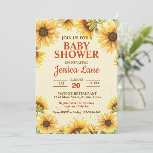 Rustiek Geel en Bruin Zonnebloem Baby shower Kaart (Staand voorkant)