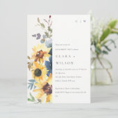 Rustiek Geel Navy Zonnebloem Bloemen Verloving Kaart (Staand voorkant)