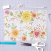  rustiek geel roze bloemige waterverf, hout tissuepapier (Craft)