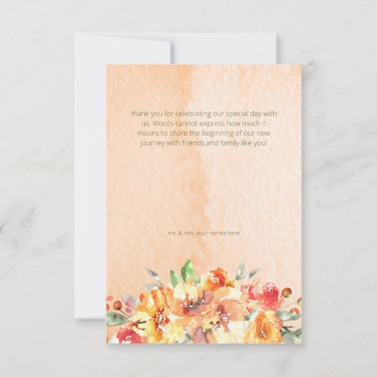Rustiek Geel Sinaasappel & Perzik Rozen Bruiloft Bedankkaart (Achterkant)