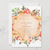 Rustiek Geel Sinaasappel & Perzik Rozen Bruiloft Kaart (Voorkant)