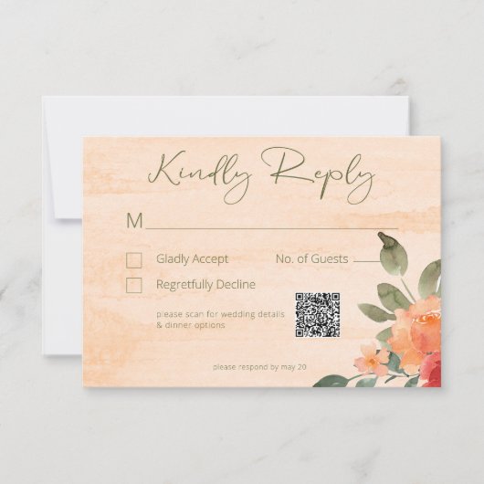 Rustiek Geel Sinaasappel & Perzik Rozen Bruiloft Q RSVP Kaartje (Voorkant)