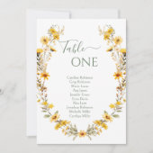 Rustiek Geel Wildflower Trouwtafel Nummers Kaart (Voorkant)