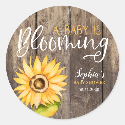 Rustiek geel Zonnebloem Baby shower Favor Ronde Sticker (Voorkant)