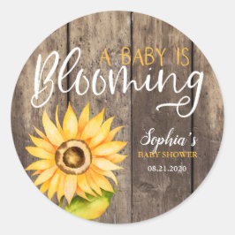 Rustiek geel Zonnebloem Baby shower Favor Ronde Sticker
