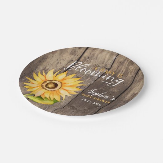 Rustiek geel zonnebloem Baby shower Papieren Bordje (Gekanteld)