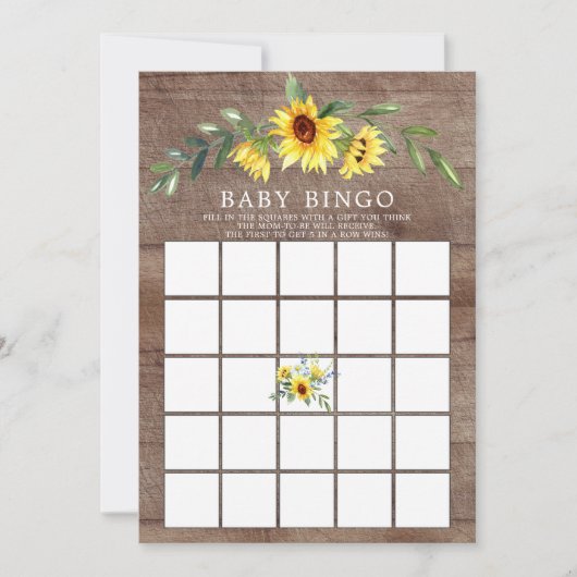 Rustiek Geel Zonnebloem BINGO Baby shower spel Kaart (Voorkant)