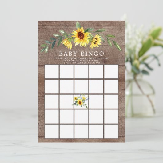 Rustiek Geel Zonnebloem BINGO Baby shower spel Kaart (Staand voorkant)