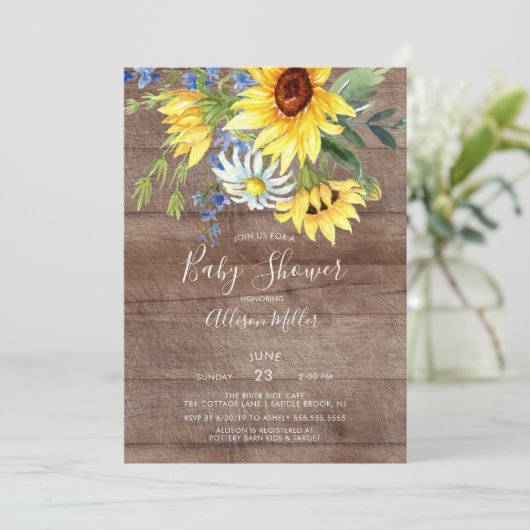 Rustiek Geel Zonnebloem Bloemen Baby shower Kaart (Staand voorkant)