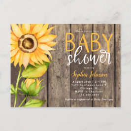 Rustiek Geel Zonnebloem Bloemen Baby shower Uitnodiging Briefkaart