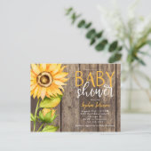Rustiek Geel Zonnebloem Bloemen Baby shower Uitnodiging Briefkaart (Staand voorkant)