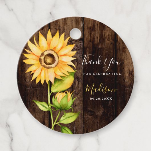 Rustiek Geel Zonnebloem Kids Verjaardagsfeest Bedankjes Labels (Voorkant)