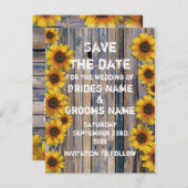 Rustiek geel zonnebloem land save the date aankondigingskaart (Voorkant / Achterkant)