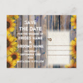 Rustiek geel zonnebloem land save the date aankondigingskaart (Achterkant)