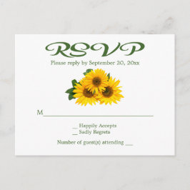 Rustiek Geel Zonnebloem RSVP Bloemen Groen Huwelij Uitnodiging Briefkaart