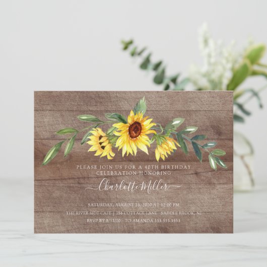 Rustiek Geel Zonnebloem Verjaardagsfeest Kaart (Staand voorkant)
