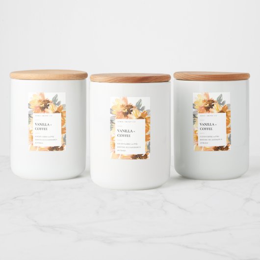 RUSTIEK GEEL ZONNEBLOEM WATERVERF BLOEMKAARS VOEDSELCONTAINER ETIKET (Flessen)