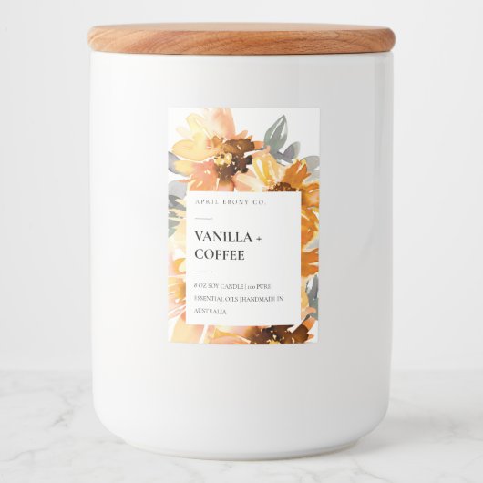 RUSTIEK GEEL ZONNEBLOEM WATERVERF BLOEMKAARS VOEDSELCONTAINER ETIKET (Voorkant)