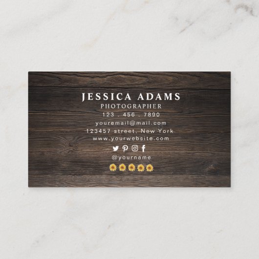 Rustiek Geel Zonnebloem Waterverf Houten Visitekaartje (Achterkant)