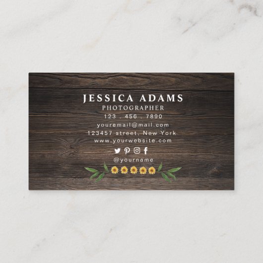 Rustiek Geel Zonnebloem Waterverf Houten Visitekaartje (Achterkant)