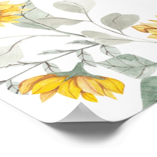 Rustiek Geel Zonnebloemen Trouwstoel Grafiek Poster (Hoek)