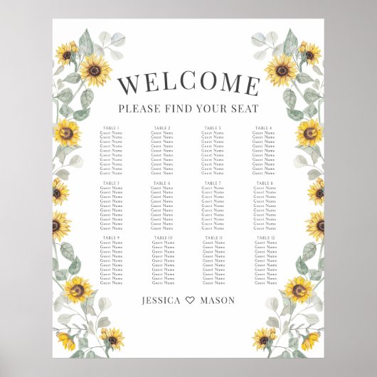 Rustiek Geel Zonnebloemen Trouwstoel Grafiek Poster (Voorkant)