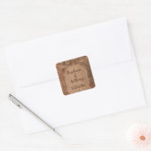 Rustiek gegraveerd hout trouwnaam Floral Vierkante Sticker (Envelop)