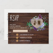 Rustiek Gegraveerd Houten Hart Monogram Bloemige H Uitnodiging Briefkaart (Voorkant / Achterkant)