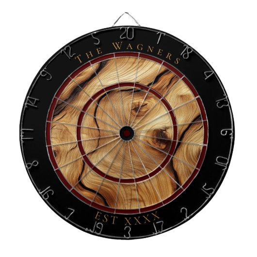 Rustiek geknoopt hout aangepaste familienaam Est D Dartbord (Voorkant)