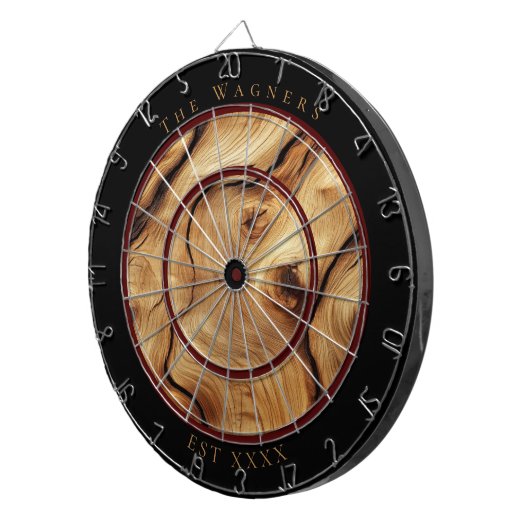 Rustiek geknoopt hout aangepaste familienaam Est D Dartbord (Voorkant Rechts)