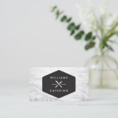 Rustiek gekruiste vorkmes Logo wit marmer Visitekaartje (Staand voorkant)